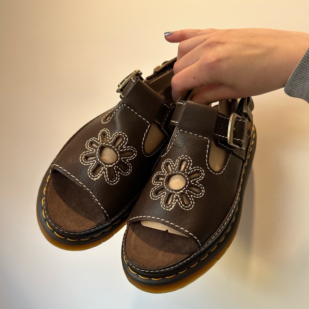 Brown Dr Martens Dunnet Flower Sandals
